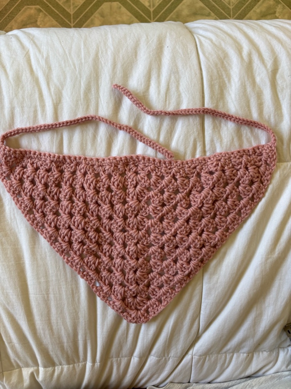 Handmade Crocheted Triangle Bandana Top - Rose